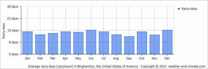 Average monthly rainy days in Binghamton, the United States of America