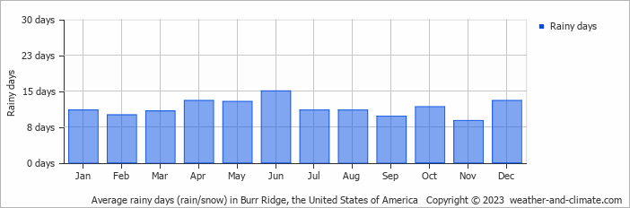 Average monthly rainy days in Burr Ridge, the United States of America