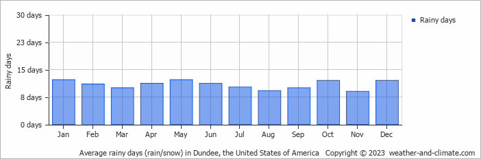 Average monthly rainy days in Dundee, the United States of America