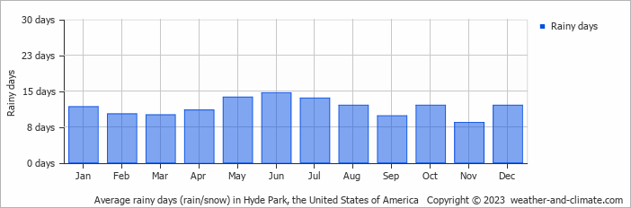 Average monthly rainy days in Hyde Park, the United States of America