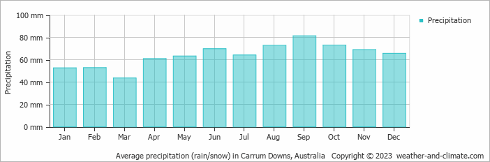 Average monthly rainfall, snow, precipitation in Carrum Downs, Australia