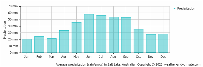 Average monthly rainfall, snow, precipitation in Salt Lake, Australia