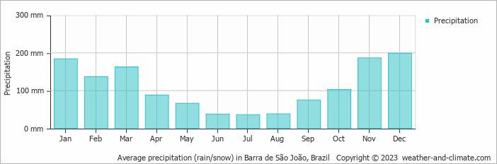 Average monthly rainfall, snow, precipitation in Barra de São João, Brazil