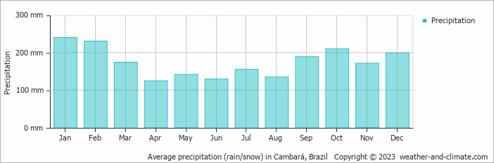 Average monthly rainfall, snow, precipitation in Cambará, Brazil