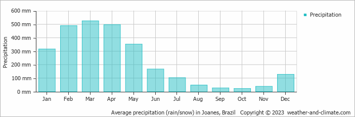 Average monthly rainfall, snow, precipitation in Joanes, Brazil