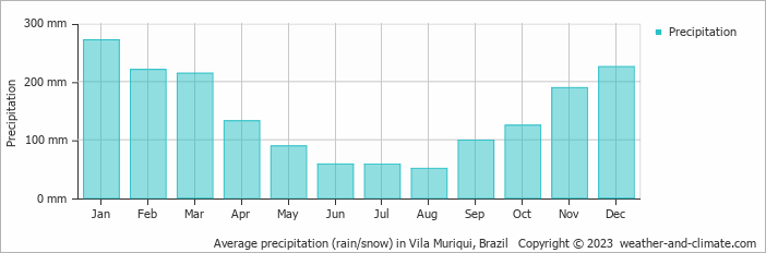 Average monthly rainfall, snow, precipitation in Vila Muriqui, Brazil