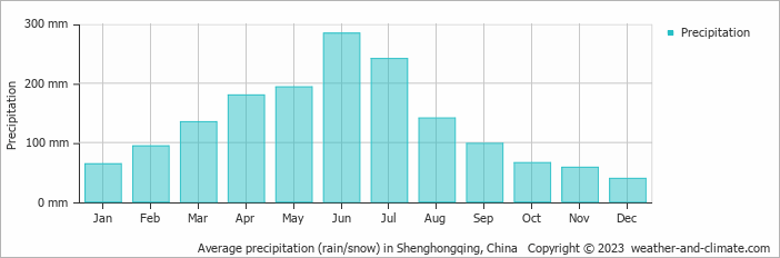 Average monthly rainfall, snow, precipitation in Shenghongqing, China