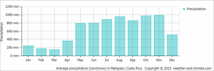Average monthly rainfall, snow, precipitation in Matapalo, 