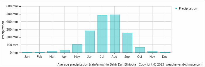 Average monthly rainfall, snow, precipitation in Bahir Dar, Ethiopia