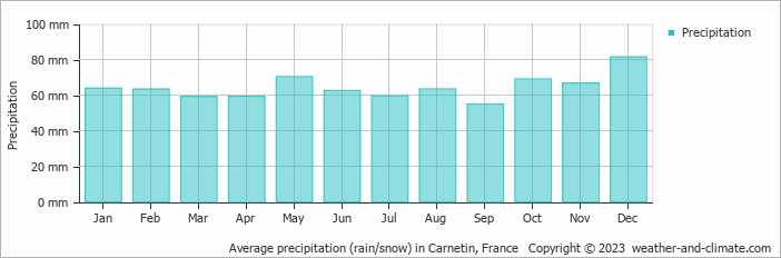 Average monthly rainfall, snow, precipitation in Carnetin, France