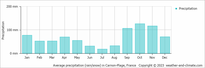 Average monthly rainfall, snow, precipitation in Carnon-Plage, France