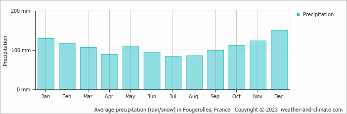 Average monthly rainfall, snow, precipitation in Fougerolles, France