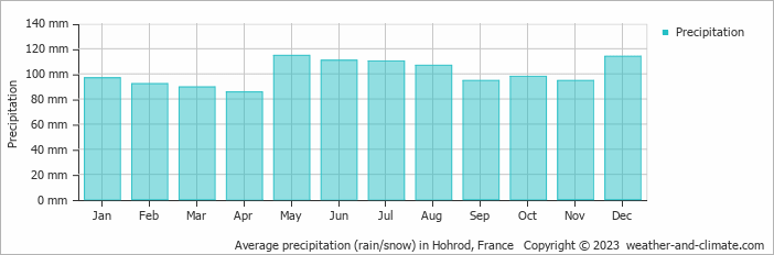 Average monthly rainfall, snow, precipitation in Hohrod, France