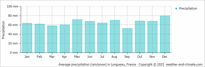 Average monthly rainfall, snow, precipitation in Longueau, France