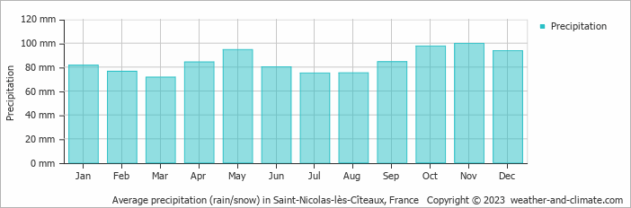 Average monthly rainfall, snow, precipitation in Saint-Nicolas-lès-Cîteaux, France