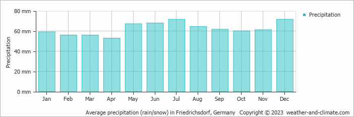 Average monthly rainfall, snow, precipitation in Friedrichsdorf, Germany