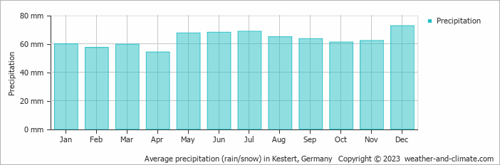 Average monthly rainfall, snow, precipitation in Kestert, Germany