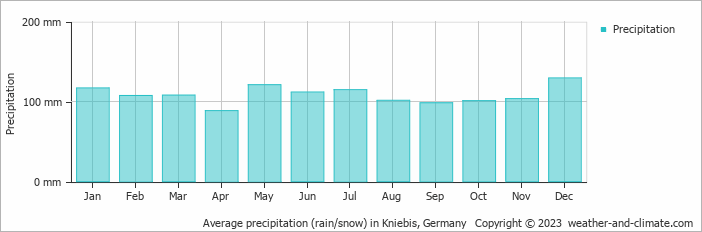 Average monthly rainfall, snow, precipitation in Kniebis, 