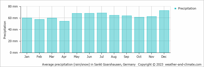 Average monthly rainfall, snow, precipitation in Sankt Goarshausen, Germany