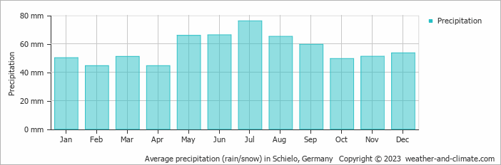 Average monthly rainfall, snow, precipitation in Schielo, Germany