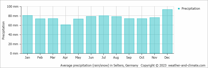 Average monthly rainfall, snow, precipitation in Selters, Germany