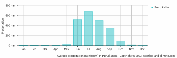 Average monthly rainfall, snow, precipitation in Murud, 