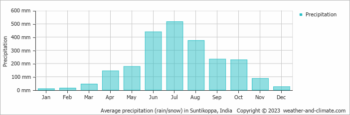 Average monthly rainfall, snow, precipitation in Suntikoppa, India