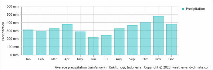 Average monthly rainfall, snow, precipitation in Bukittinggi, Indonesia