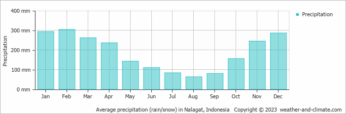 Average monthly rainfall, snow, precipitation in Nalagat, 