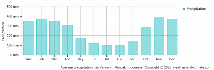 Average monthly rainfall, snow, precipitation in Puncak, Indonesia