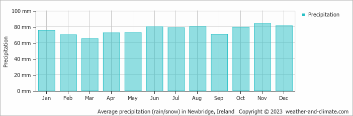 Average monthly rainfall, snow, precipitation in Newbridge, Ireland