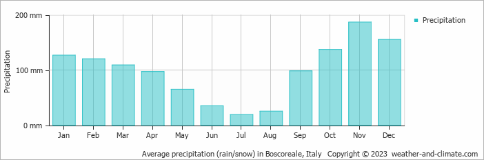Average monthly rainfall, snow, precipitation in Boscoreale, 