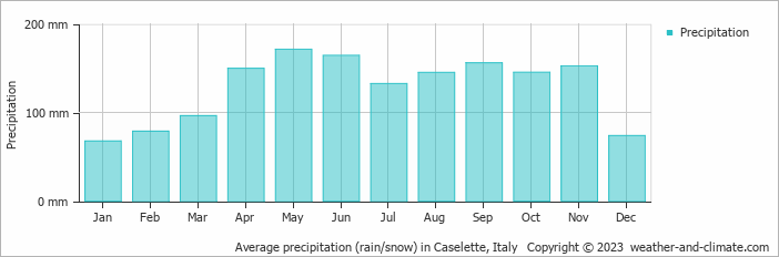 Average monthly rainfall, snow, precipitation in Caselette, Italy