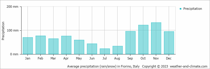 Average monthly rainfall, snow, precipitation in Fiorino, Italy