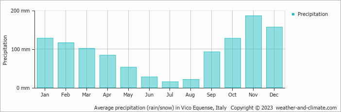Average monthly rainfall, snow, precipitation in Vico Equense, 