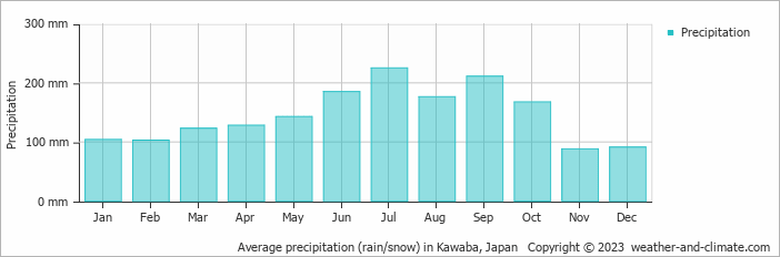 Average monthly rainfall, snow, precipitation in Kawaba, Japan