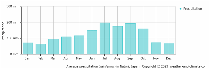 Average monthly rainfall, snow, precipitation in Natori, 