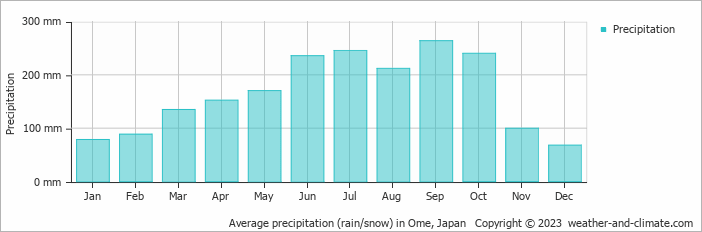 Average monthly rainfall, snow, precipitation in Ome, Japan