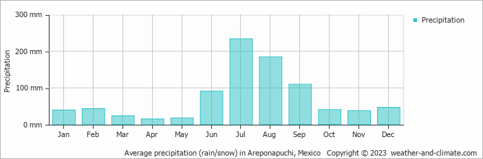 Average monthly rainfall, snow, precipitation in Areponapuchi, Mexico