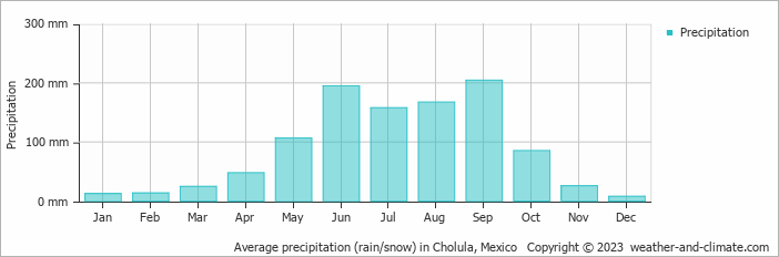 Average monthly rainfall, snow, precipitation in Cholula, Mexico