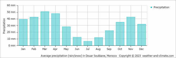 Average monthly rainfall, snow, precipitation in Douar Soukkane, Morocco