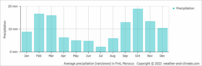 Average monthly rainfall, snow, precipitation in Fint, Morocco