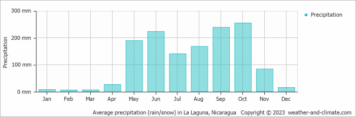 Average monthly rainfall, snow, precipitation in La Laguna, Nicaragua