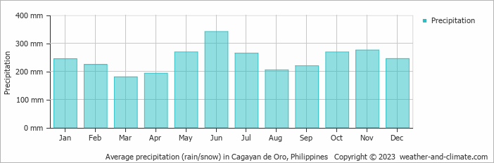 Average monthly rainfall, snow, precipitation in Cagayan de Oro, 