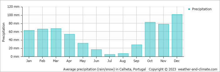 Average precipitation (rain/snow) in Funchal, Madeira   Copyright © 2022  weather-and-climate.com  