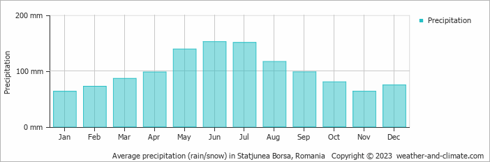 Average monthly rainfall, snow, precipitation in Statjunea Borsa, 