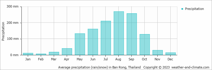 Average monthly rainfall, snow, precipitation in Ban Rong, 