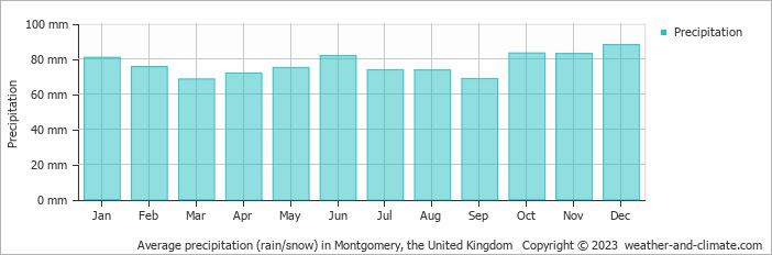 Average monthly rainfall, snow, precipitation in Montgomery, the United Kingdom