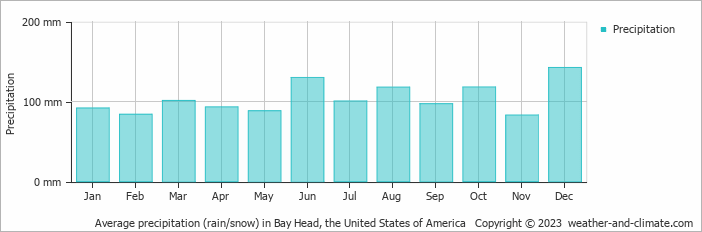 Average monthly rainfall, snow, precipitation in Bay Head, the United States of America