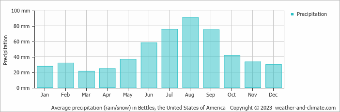 Average monthly rainfall, snow, precipitation in Bettles, the United States of America